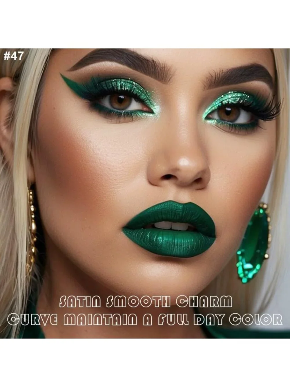 DNM 47# Emerald Green Shimmer 2Pcs Long-Lasting Matte Liquid Lipstick Lip Liner